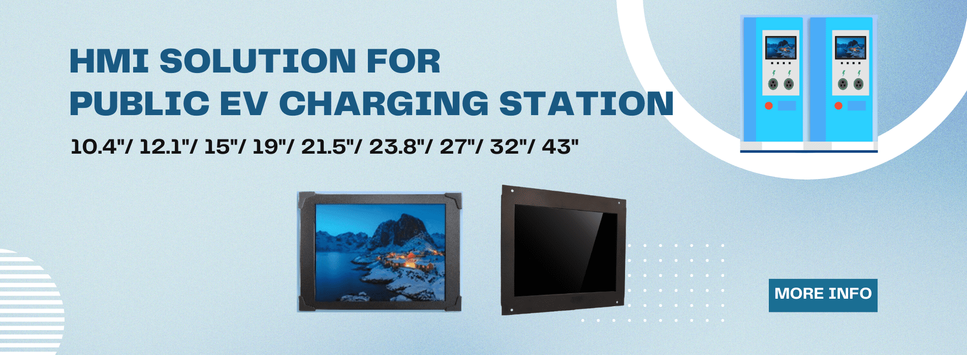 HMI solution for ev charging public station. Outdoor high-brightness touch monitor.